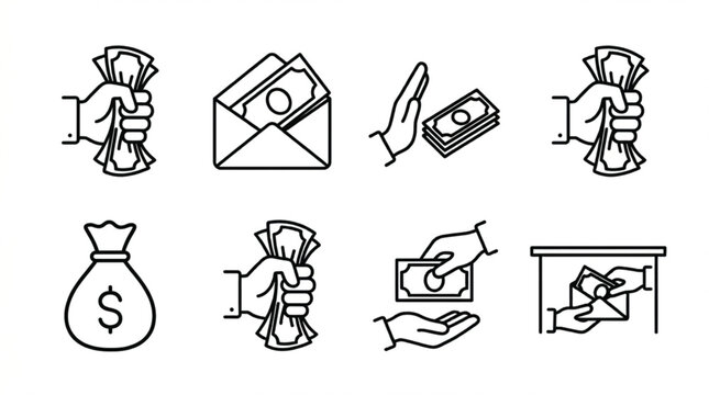 Bribery line icons vector set for corruption illegal financial transaction hidden money exchange and anti fraud concepts