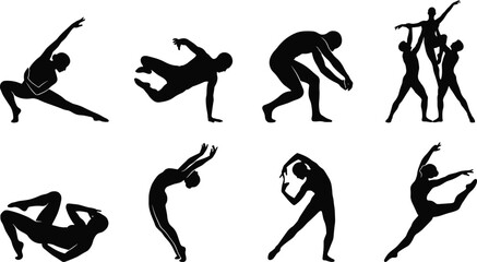 Contemporary Dance Silhouettes Set with Modern Ballet Dancers Gymnasts and Acrobats in Expressive Poses © Mukta