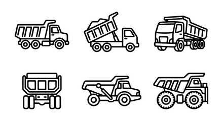 Dump Truck Icons Set, Construction Vehicle Vector Graphics, Heavy Duty Transport Collection © Tanzila