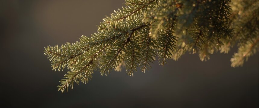 Evergreen deodar tree branch filled with soft needle foliage