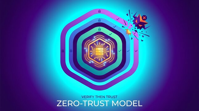 Zero Trust Security Model Vector Concept with Layered Shields Protecting Server from Malware