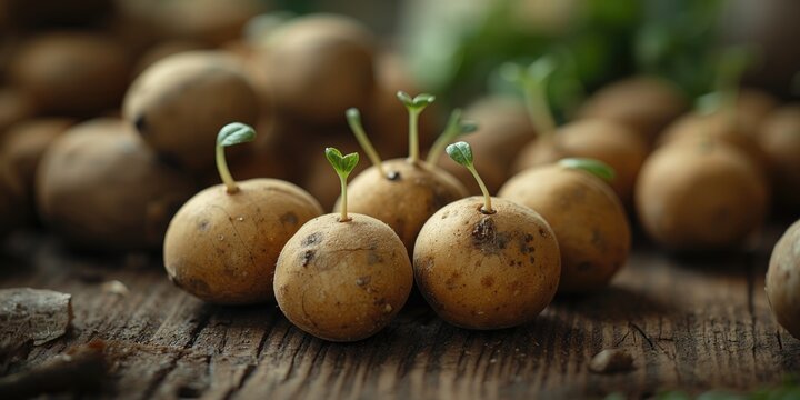 Potato chitting process highlighting growing eyes and shoots