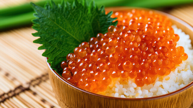 japanese ikura don with glistening orange roe