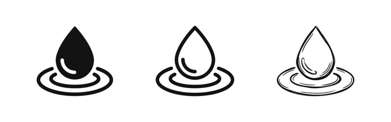 Fototapeta premium Water drop and liquid ripple icon set with solid, outline and sketch styles