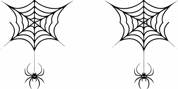 Spiderwebs And Spiders Black Vector Illustration On White Background