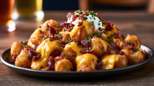transparent bubbling loaded tater tots food photography