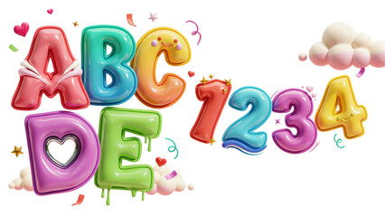 Colorful alphabet letters and numbers illustration with playful background Vector © MD DIP