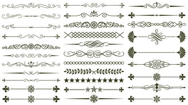 Vintage ornamental dividers collection with floral borders decorative design elements set.