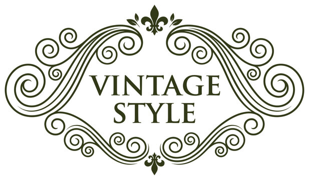 Vintage style ornate frame with elegant flourishes and a central text area.