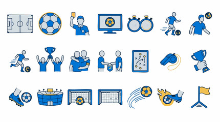 Soccer and Football Icons Set: Players, Referee, Equipment, Stadium © Stocklab