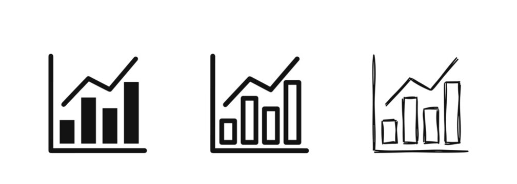 Business Growth Bar Chart with Rising Arrow Icon Set - Financial Statistics and Data Analysis in Three Visual Styles