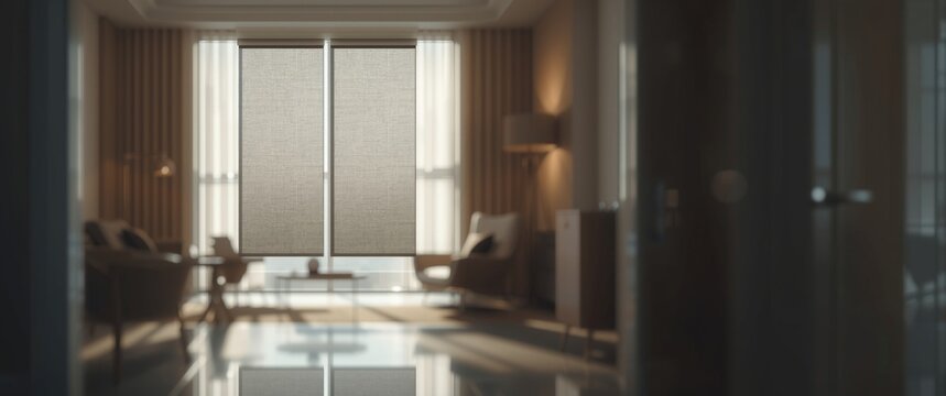 Motorized shades offering customizable light control in apartment windows