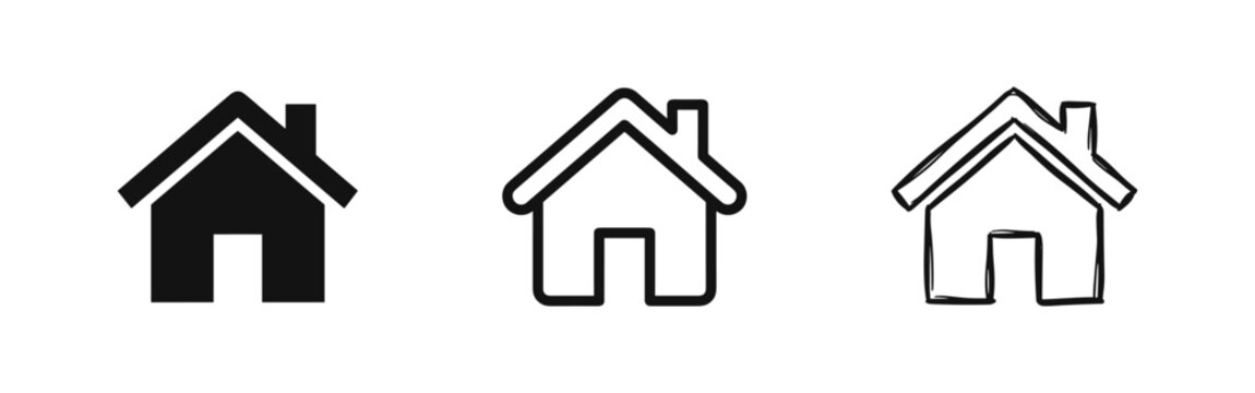 Home House Icon Set: Solid, Outline, and Hand-Drawn Style Vector Collection