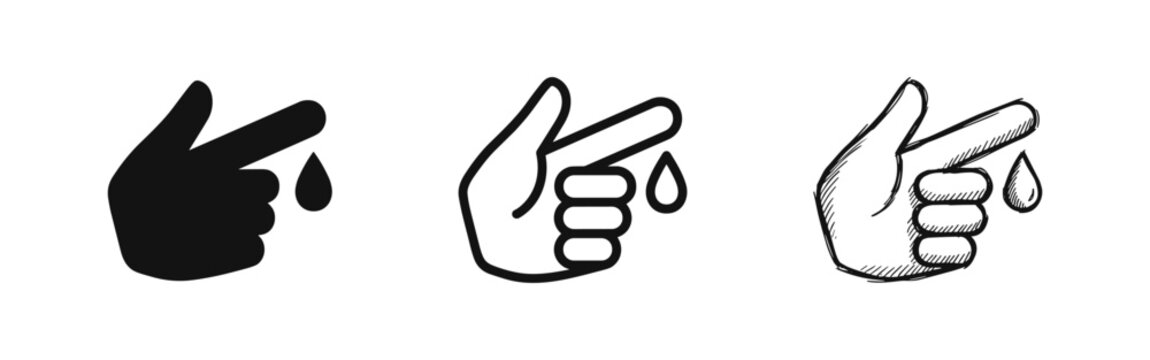 Hand with Blood Drop Finger Prick Icon Set in Three Styles