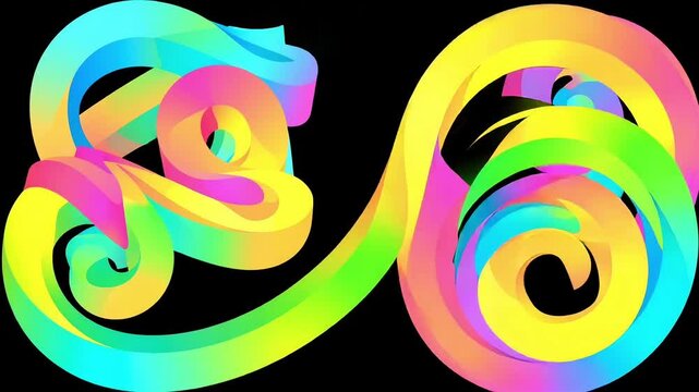 Colorful Neon Squiggle Ribbons Swirling in Organic Motion on Black Background with Smooth Seamless Abstract Loop