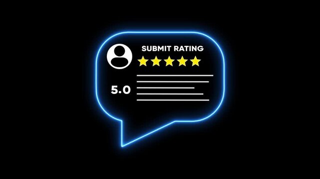 Neon five-star rating review animation for customer feedback and digital marketing