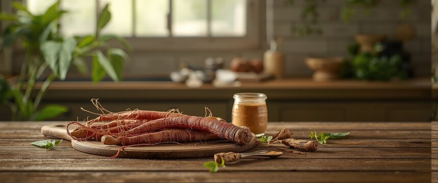 Fresh purple yams on a wooden cutting board in the kitchen