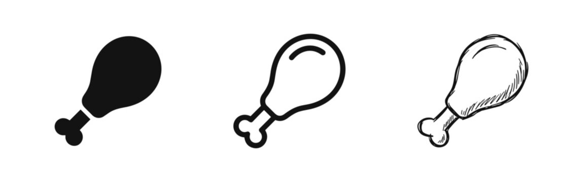 Chicken drumstick icon set. Roasted or fried poultry leg for meal and food concepts.