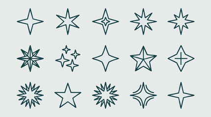 Various Star and Sparkle Line Art Icons in a Minimalist Vector Style © Stocklab