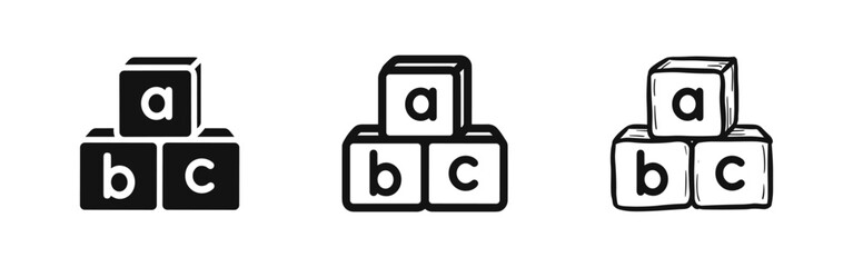 ABC Learning Blocks Icon Set - Educational Toys Symbol Pack in Solid, Outline, and Hand-Drawn Styles © drawing lines