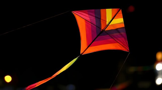 Vibrant kites fill the dark night sky during a festive festival celeb n creating dramatic and colorful aerial patterns