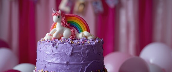Obraz premium Unicorn cake with rainbow decoration for a birthday celebration