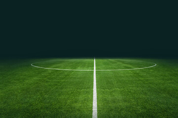 Dramatic illuminated center circle on soccer field under dark night sky with stadium lights stadium pitch field lighting grass turf arena ground sporting even  © stockpixelstudio