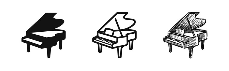 Grand piano icon set - music and instrument collection © drawing lines