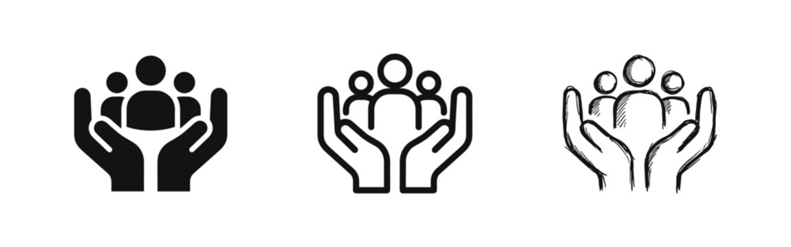 Team and support icon set - protection and business community