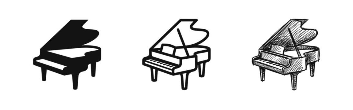 Grand piano icon set - music and instrument collection