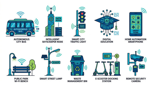  Urban automation flat vector icons collection for smart city technology mobile applications and iot network infrastructure