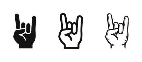 Obraz premium Rock and roll hand sign set, rock music gesture, metal sign icon collection