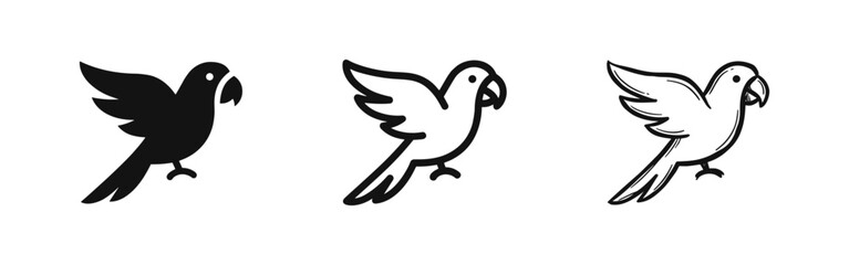 Fototapeta premium Set of parrot icons, solid, outline and sketch style