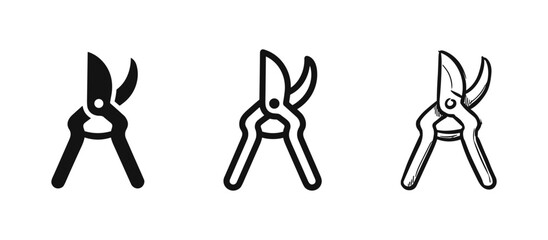 Fototapeta premium Gardening pruning shears icons, solid, outline, and sketch styles