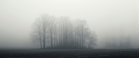 soft foggy monochrome scene with towering tree silhouettes © vxnaghiyev