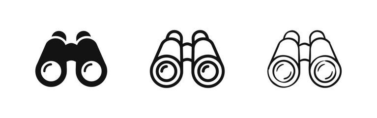 Binoculars Optical Instrument Icon Set - Solid, Outline, and Sketchy Observation and Exploration Symbols © drawing lines