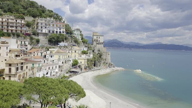 Panoramic view of Cetara, a town on the Amalfi Coast in Italy.