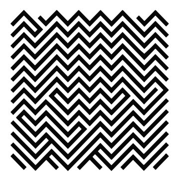 Minimalist black and white geometric maze pattern featuring complex interlocking zigzag lines creating a modern abstract graphic illustration