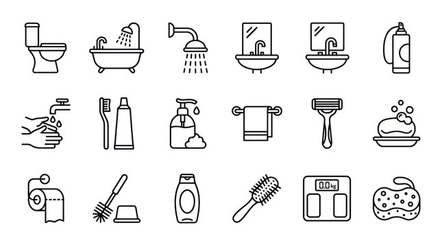 Bathroom and personal hygiene line icon collection.