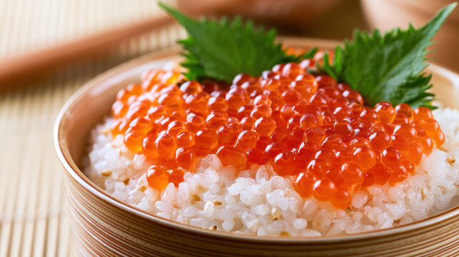 transparency in japanese ikura don with glistening orange roe