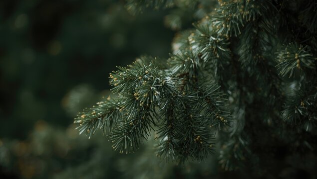Soft focus on deodar tree foliage displaying needle clusters