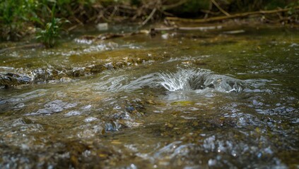 Fototapeta premium Pristine clear water flowing steadily in a natural creek