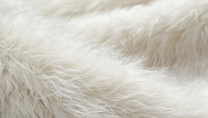 Fototapeta premium Soft fur fabric closeup background in white wool texture with copy space