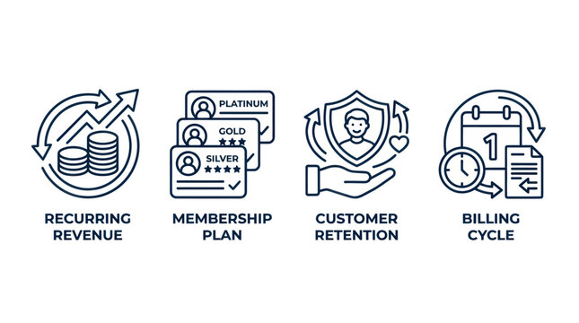 Business finance and customer subscription management line icons.