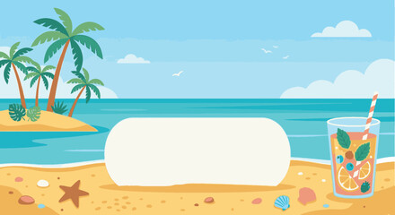 Obraz premium Summer Beach Background with Tropical Leaves Sea Waves and Copy Space