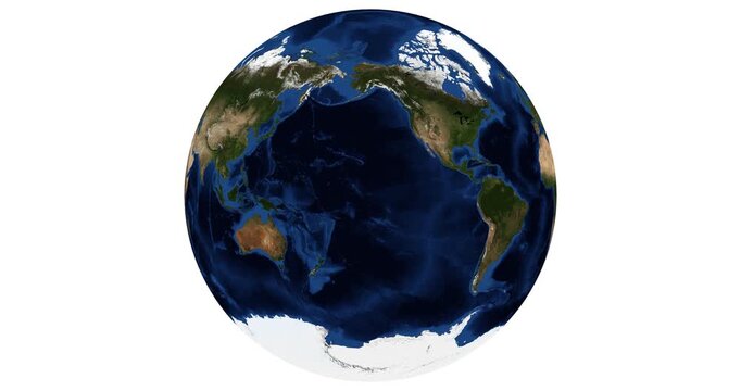 World Map in Gilbert projection. Animated longitude shift rotation. High-detail physical Earth view. June View. Elements of this video furnished by NASA.