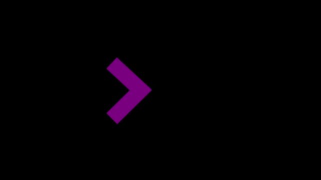 Minimalist purple triple arrow animation on black background, motion purple neon,4k video.