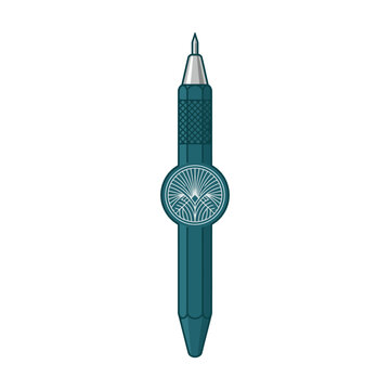 Professional Teal Mechanical Drafting Pencil with Decorative Circular Emblem and Metal Tip.