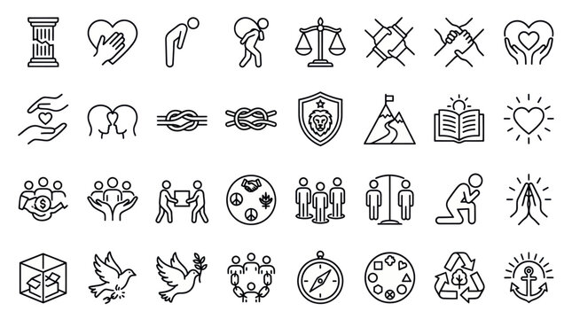 Conceptual symbols for ethics community and social values.