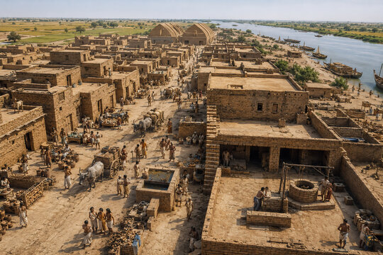 Ancient Indus Valley Civilization City of Mohenjo-Daro Aerial View